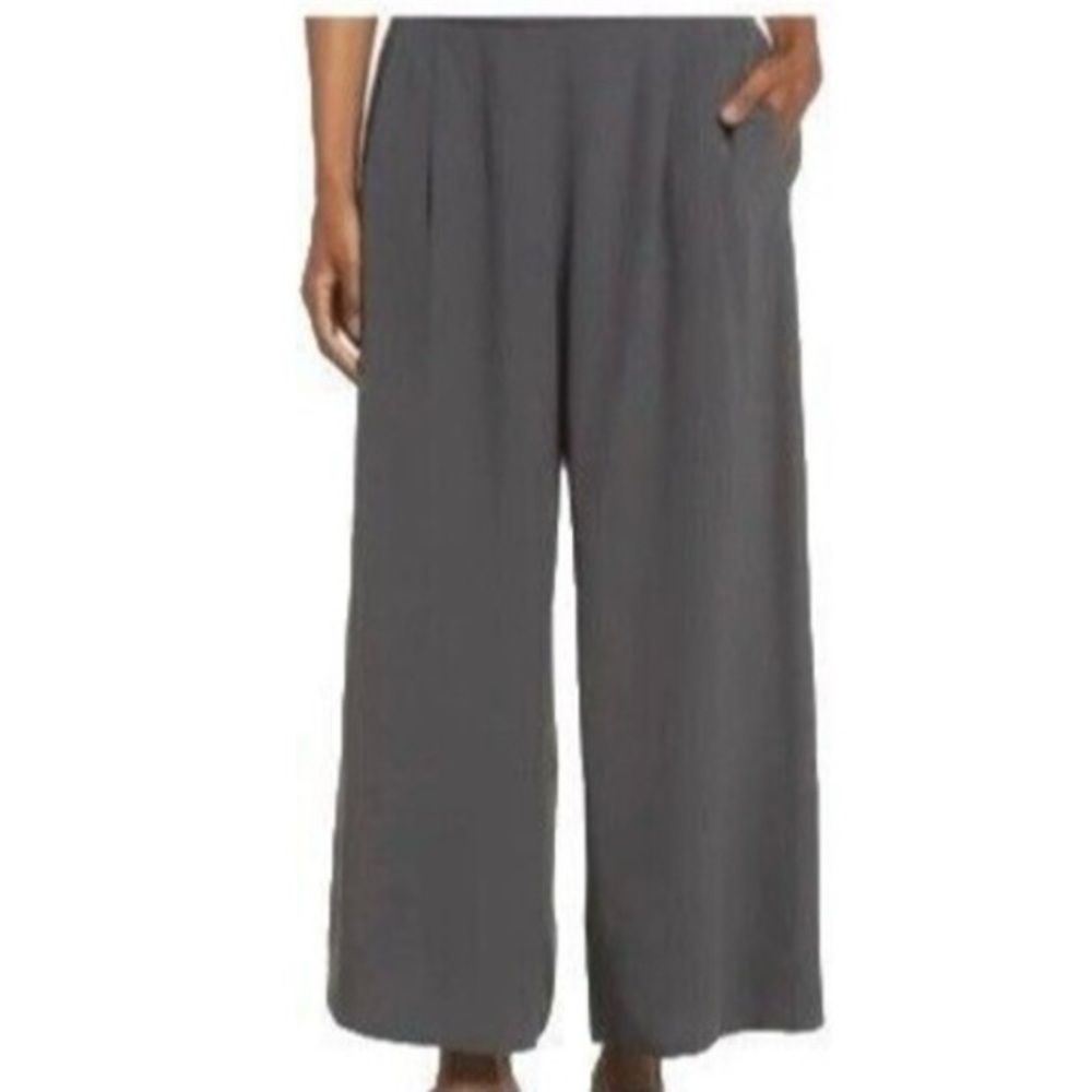 Eileen Fisher S Tencel Blend Crepe Wide Leg Pants Culotte Pull On Gray Logenlook